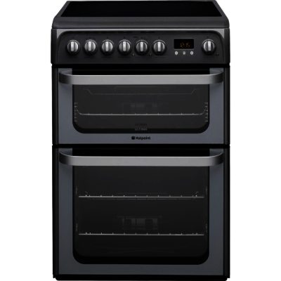 Hotpoint HUE61GS 60cm Electric Ceramic Double Oven Cooker in Graphite